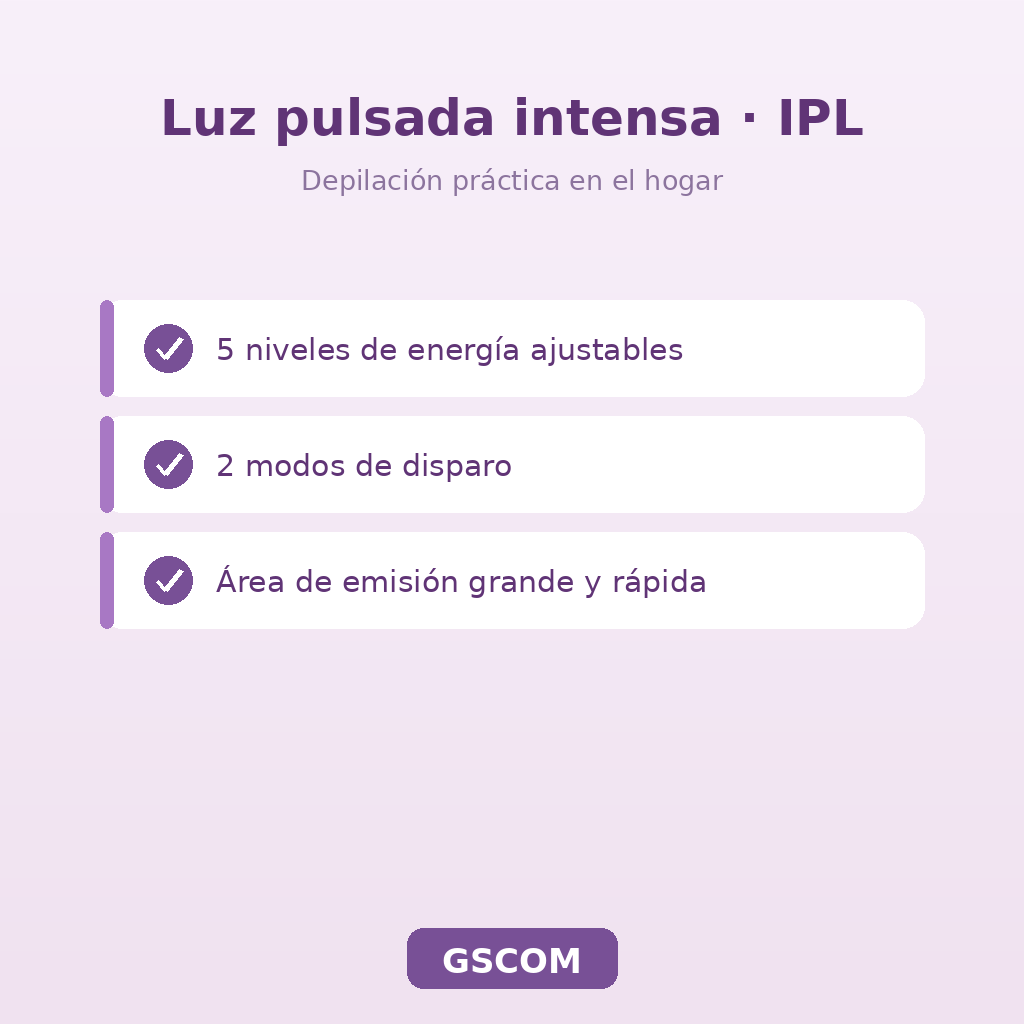 Depiladora IPL Luz Pulsada 5 Niveles - Rostro y Cuerpo - Morada - GSCOM