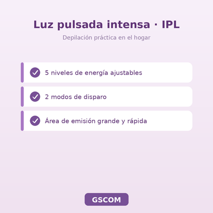 Depiladora IPL Luz Pulsada 5 Niveles - Rostro y Cuerpo - Morada - GSCOM