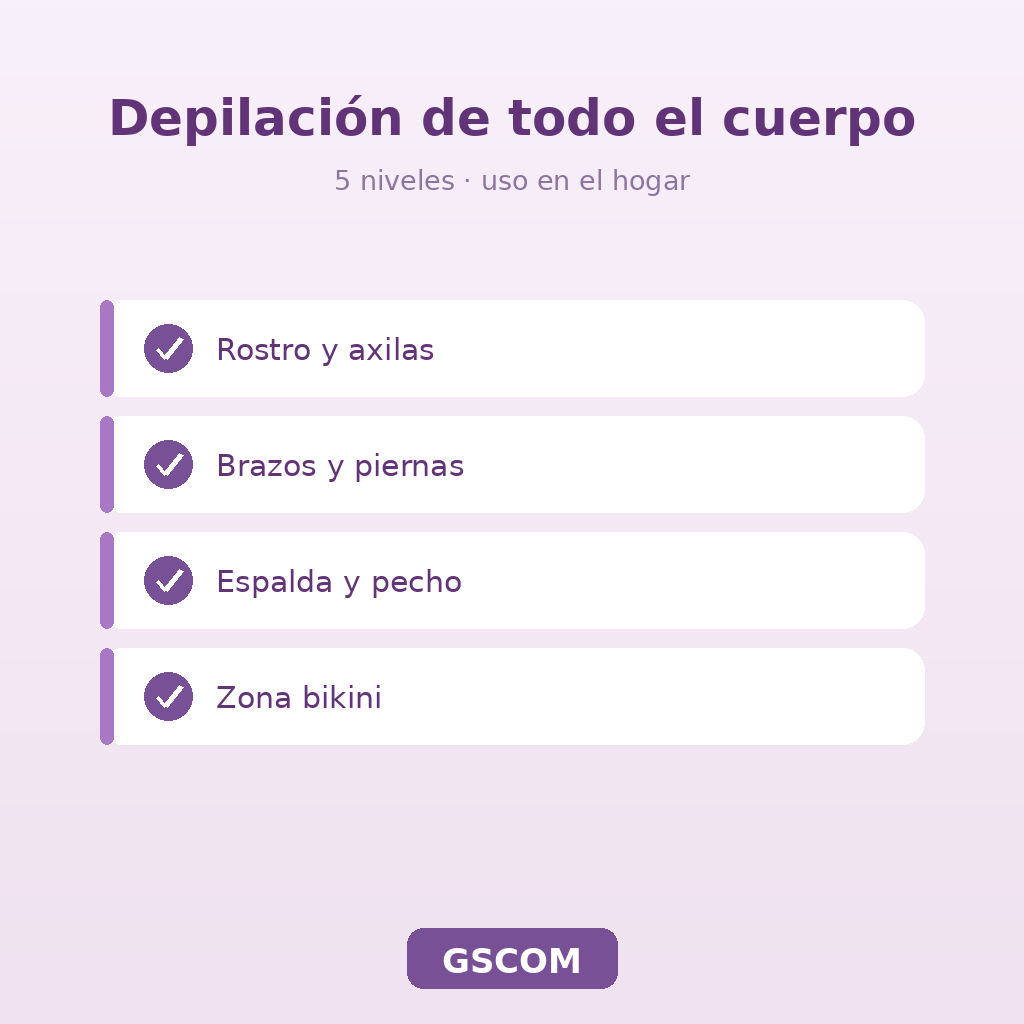 Depiladora IPL Luz Pulsada 5 Niveles - Rostro y Cuerpo - Morada - GSCOM