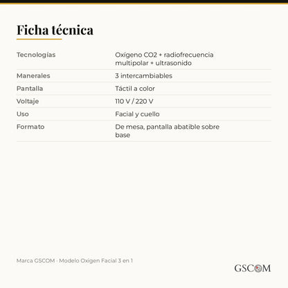 Oxigen Facial 3 en 1 — Oxígeno CO2, Radiofrecuencia Multipolar y Ultrasonido