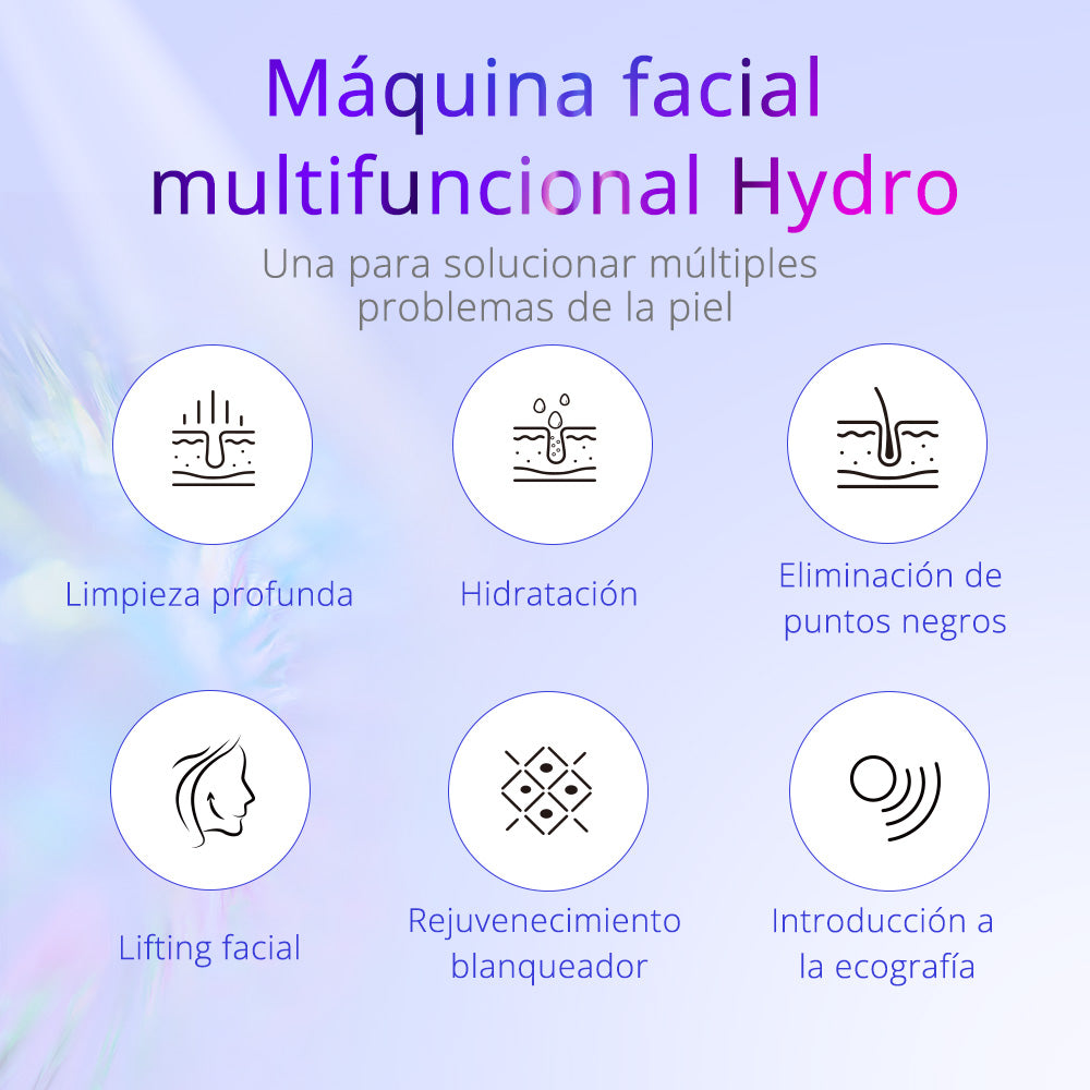 Equipo Profesional de Limpieza Facial 6 en 1  Hydrodermoabrasión, Peeling Ultrasónico, Martillo Frío-Calor, BIO, Spray Atomizador y Radiofrecuencia Facial Reafirmante