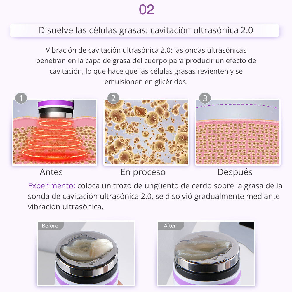 Equipo Multifuncional Radiofrecuencia 9 Funciones en 1 con Cavitación 2.0 Avanzada de 40K , Martillo, Vacum, Lipolaser 8 manerales Robustos