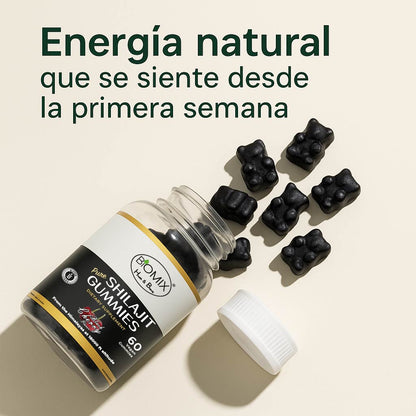 Gomitas de Shilajit Puro del Himalaya Premium a 18000 Pies de Altitud,  Veganas, Sin Gluten, Sin azúcares añadidas 30 Servicios