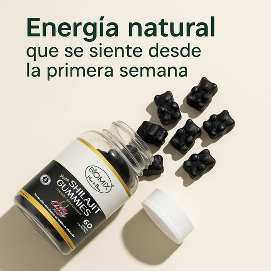 Gomitas de Shilajit Puro del Himalaya Premium a 18000 Pies de Altitud,  Veganas, Sin Gluten, Sin azúcares añadidas 30 Servicios