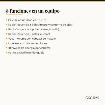 Cavitación 80K 6 en 1 Profesional — RF 3, 4 y 6 Polos, Vacumterapia y Lipoláser