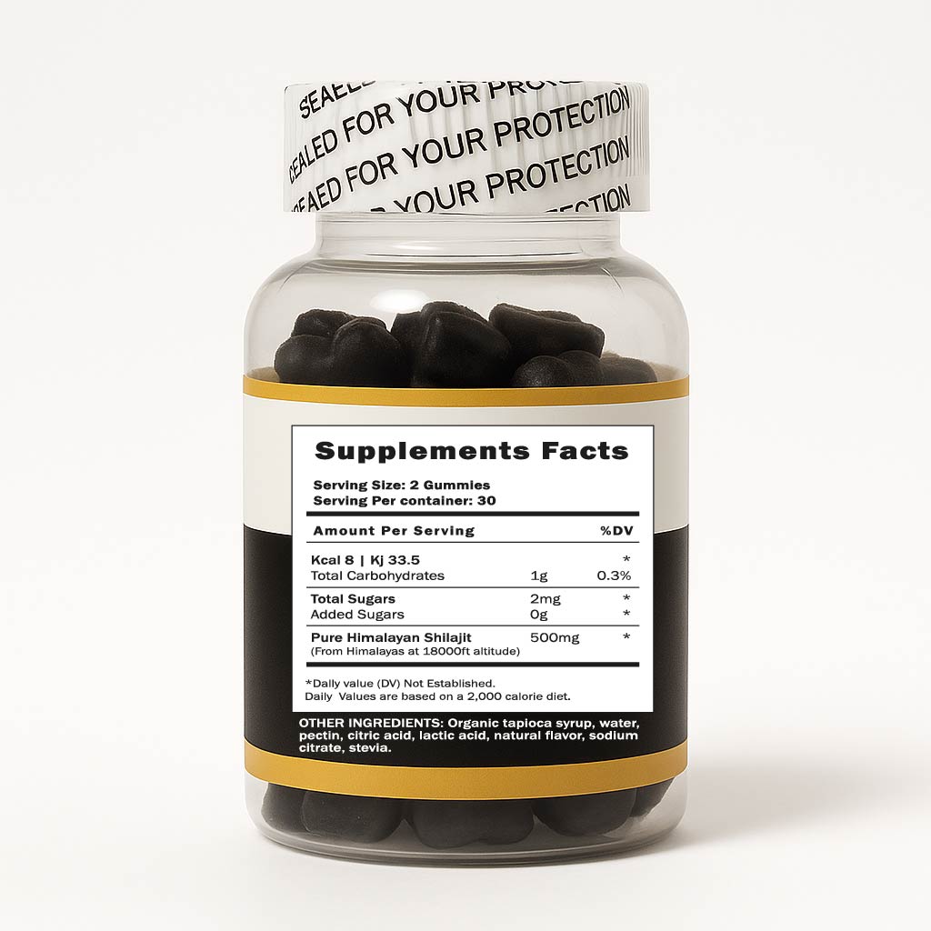 Gomitas de Shilajit Puro del Himalaya Premium a 18000 Pies de Altitud,  Veganas, Sin Gluten, Sin azúcares añadidas 30 Servicios