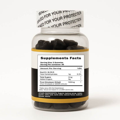 Gomitas de Shilajit Puro del Himalaya Premium a 18000 Pies de Altitud,  Veganas, Sin Gluten, Sin azúcares añadidas 30 Servicios