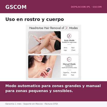 Depiladora IPL Luz Pulsada 999,999 Disparos - Rostro y Cuerpo - GSCOM