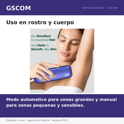 Depiladora IPL Luz Pulsada 5 Niveles - Rostro y Cuerpo - Morada - GSCOM