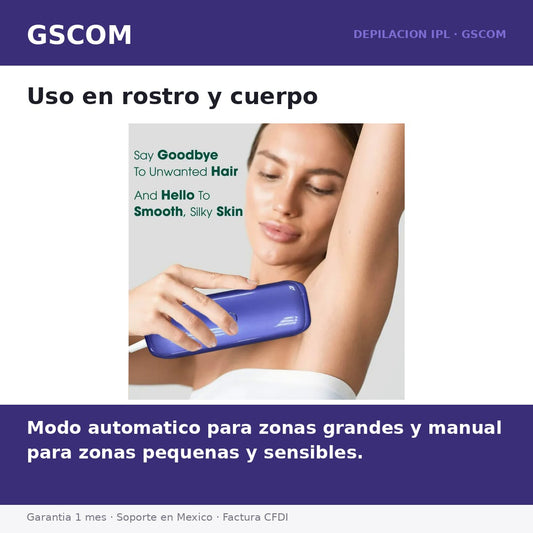 Depiladora IPL Luz Pulsada 5 Niveles - Rostro y Cuerpo - Morada - GSCOM