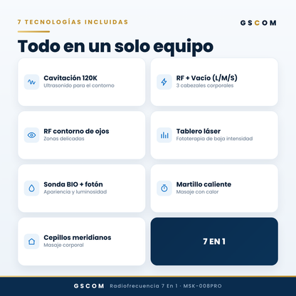 Equipo 7 en 1 Radiofrecuencia y Cavitación 5D 120K con Lipoláser Profesional — Facial y Corporal | GSCOM