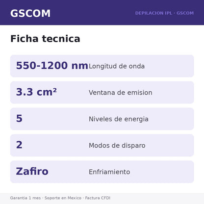 Depiladora IPL Luz Pulsada 5 Niveles - Rostro y Cuerpo - Morada - GSCOM