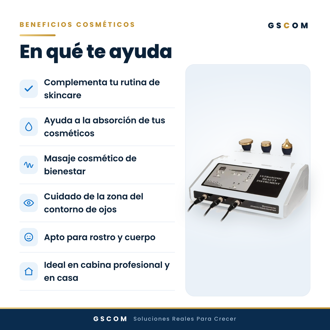 Ultrasonido Facial Profesional 1 MHz Cosmético 3 Cabezales — Rostro y Cuerpo | GSCOM