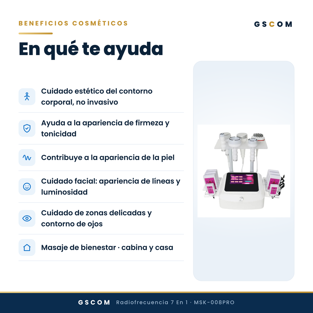 Equipo 7 en 1 Radiofrecuencia y Cavitación 5D 120K con Lipoláser Profesional — Facial y Corporal | GSCOM