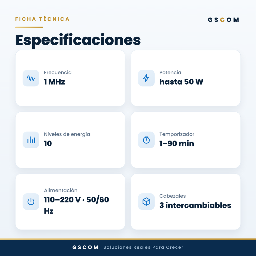 Ultrasonido Facial Profesional 1 MHz Cosmético 3 Cabezales — Rostro y Cuerpo | GSCOM