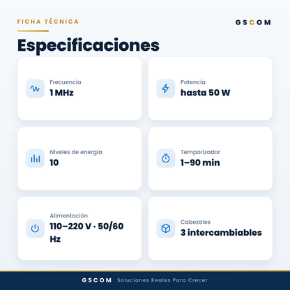 Ultrasonido Facial Profesional 1 MHz Cosmético 3 Cabezales — Rostro y Cuerpo | GSCOM