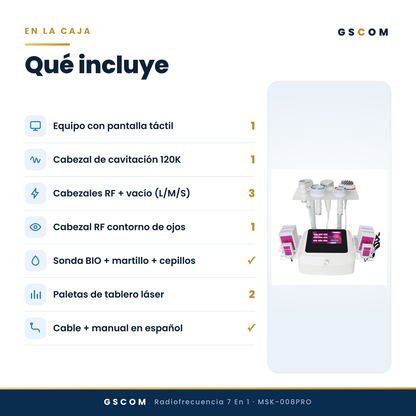 Equipo 7 en 1 Radiofrecuencia y Cavitación 5D 120K con Lipoláser Profesional — Facial y Corporal | GSCOM