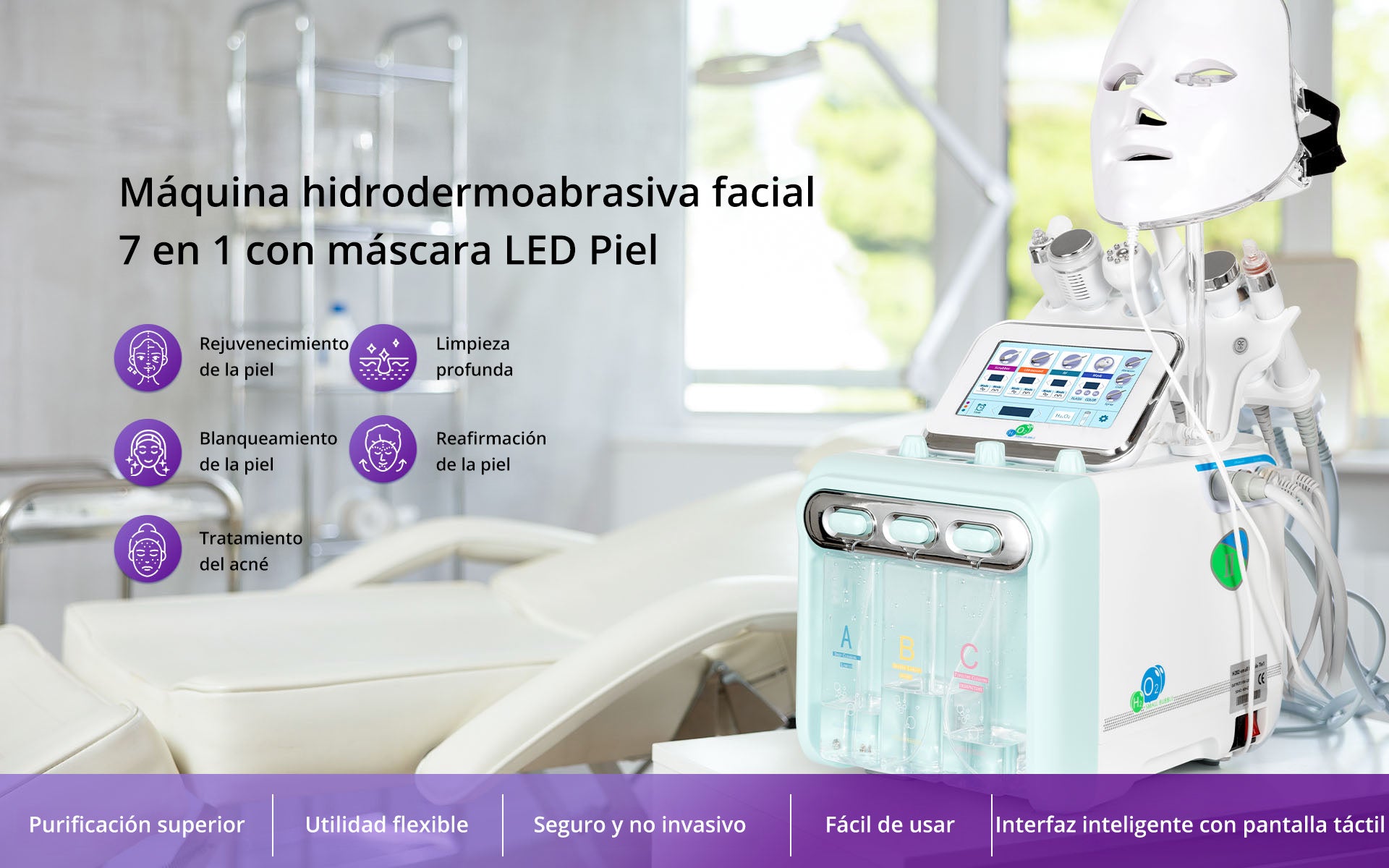 Máquina Hidrofacial 7 en 1  Limpieza Profunda, Microdermoabrasión, Radiofrecuencia, Ultrasonido, Pulverizador, Terapia Fría, Máscara LED – Profesional para Spa y Estética