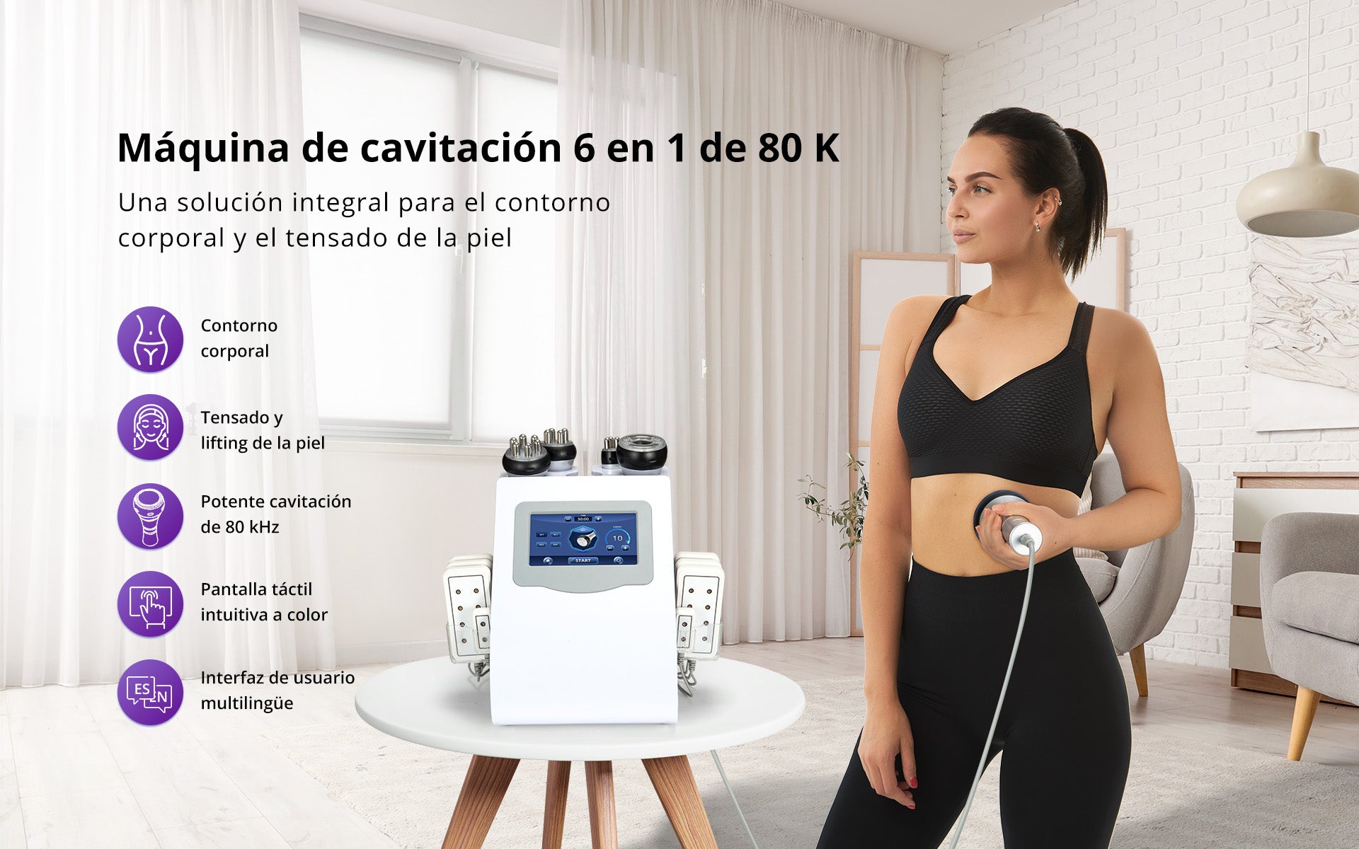 Equipo Estético Profesional 6 en 1 con Cavitación 80K, Vacuum RF, LipoLáser 635 nm, RF Facial y Corporal, Ojos RF