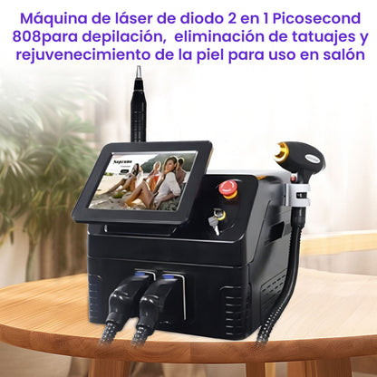 Professional 2-in-1 Equipment for Permanent Hair Removal, Whitening, Facial Rejuvenation, Tattoo Removal, Spots, Moles and Acne