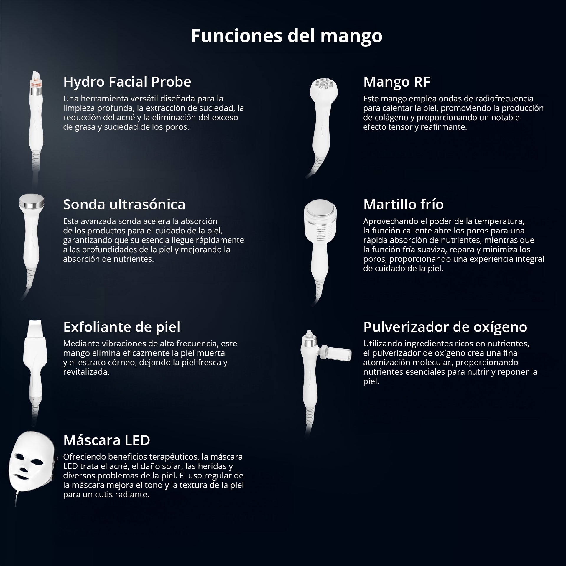 Máquina Hidrofacial 7 en 1  Limpieza Profunda, Microdermoabrasión, Radiofrecuencia, Ultrasonido, Pulverizador, Terapia Fría, Máscara LED – Profesional para Spa y Estética