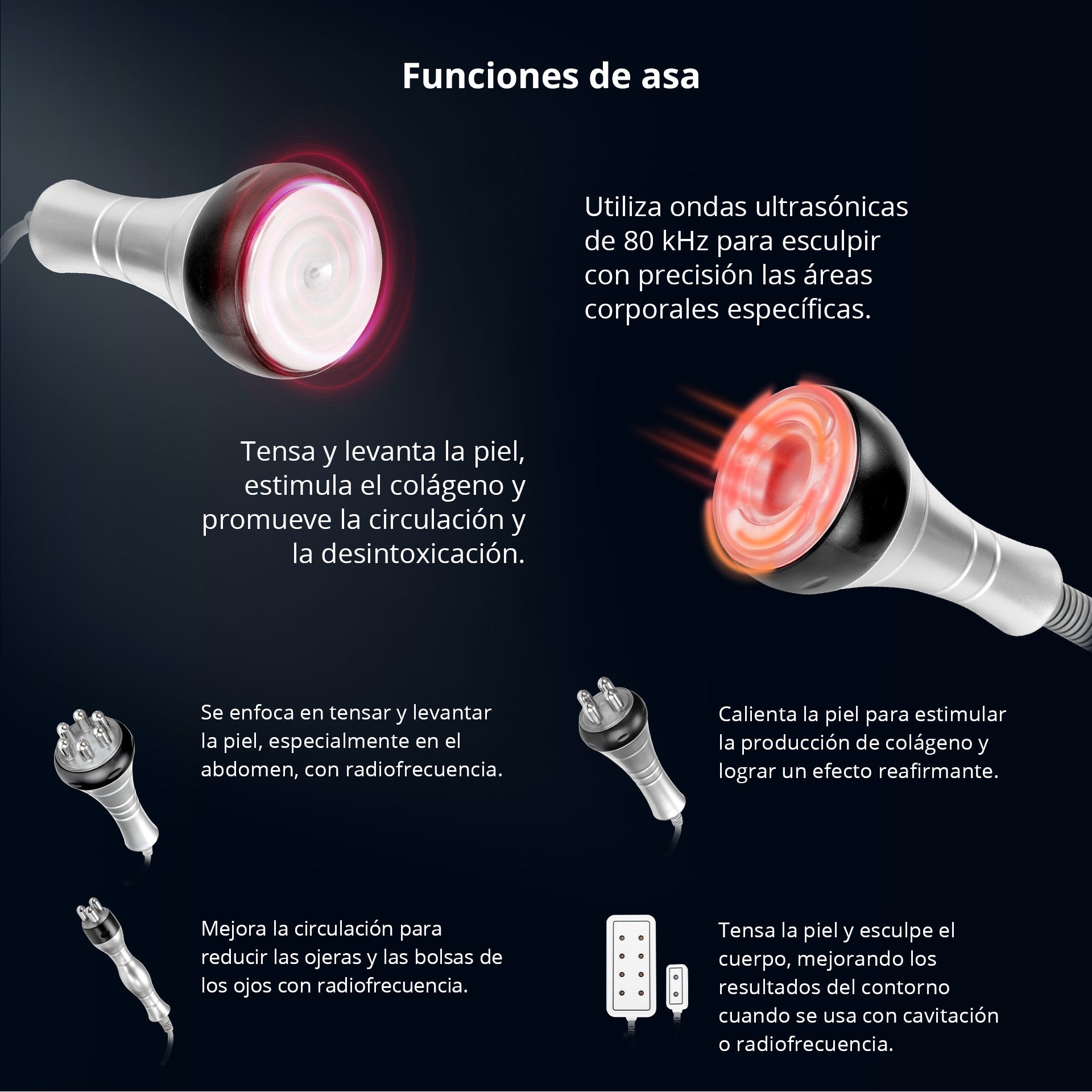 Equipo Estético Profesional 6 en 1 con Cavitación 80K, Vacuum RF, LipoLáser 635 nm, RF Facial y Corporal, Ojos RF