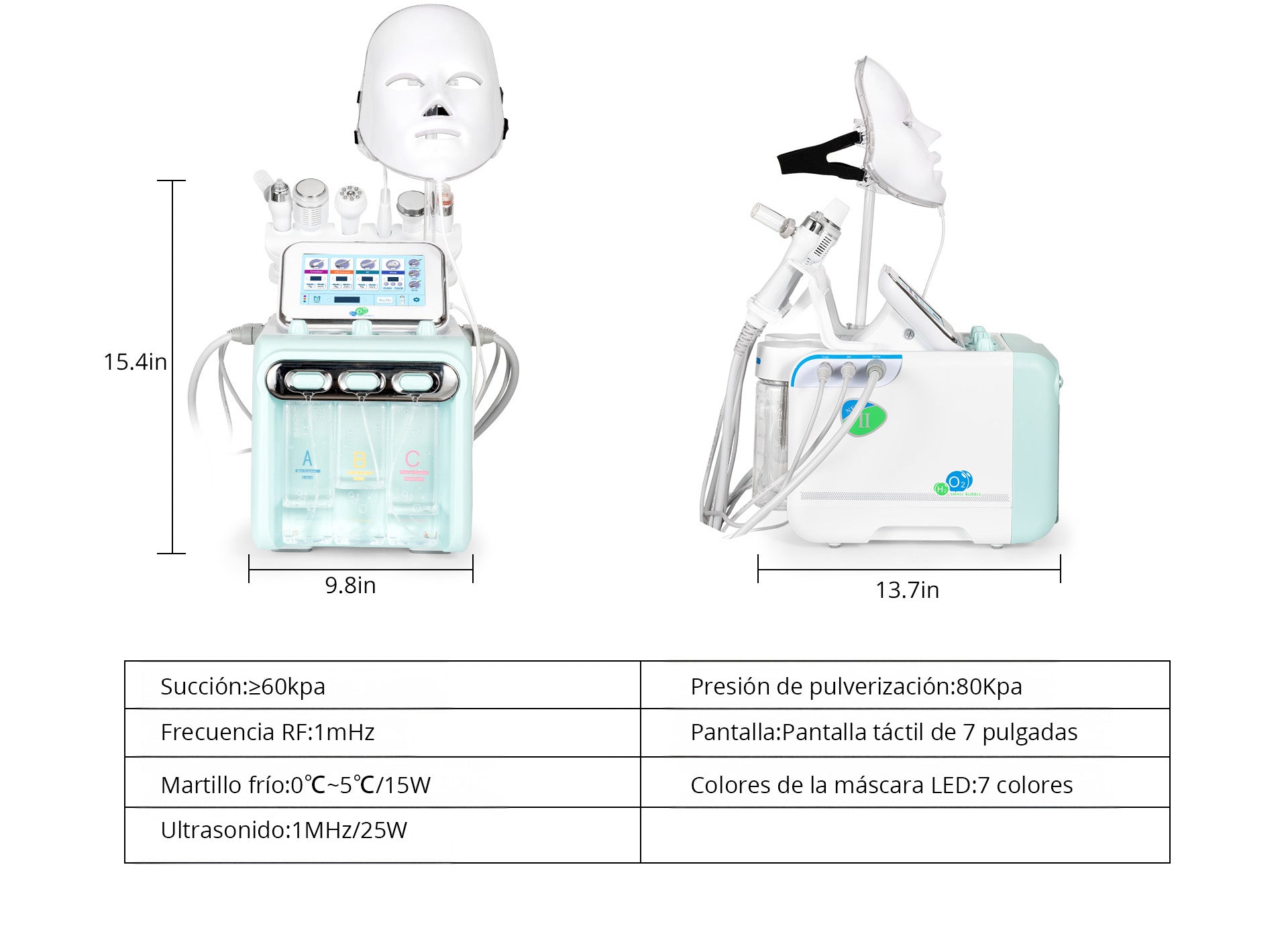Máquina Hidrofacial 7 en 1  Limpieza Profunda, Microdermoabrasión, Radiofrecuencia, Ultrasonido, Pulverizador, Terapia Fría, Máscara LED – Profesional para Spa y Estética