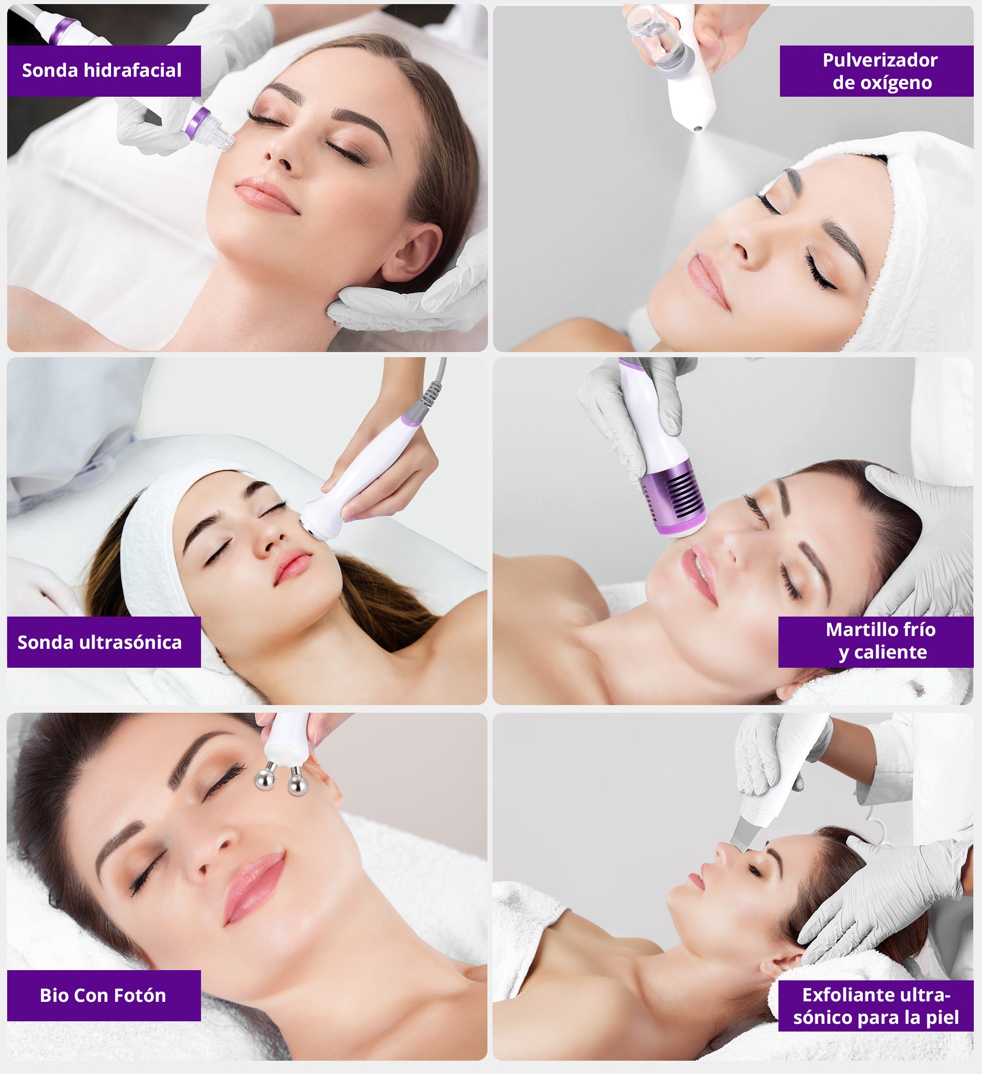 Equipo Profesional de Limpieza Facial 6 en 1  Hydrodermoabrasión, Peeling Ultrasónico, Martillo Frío-Calor, BIO, Spray Atomizador y Radiofrecuencia Facial Reafirmante