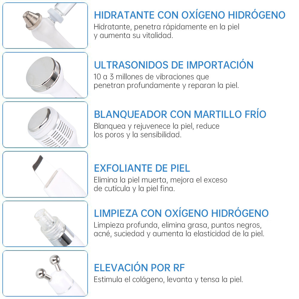 Máquina Hidrofacial 6 en 1  Limpieza Profunda, Microdermoabrasión, Radiofrecuencia, Ultrasonido, Pulverizador, Terapia Fría – Profesional para Spa y Estética