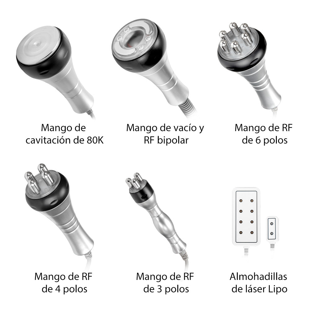 Equipo Estético Profesional 6 en 1 con Cavitación 80K, Vacuum RF, LipoLáser 635 nm, RF Facial y Corporal, Ojos RF