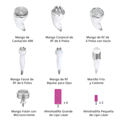 Multifunctional Radiofrequency Pro 9 in 1 Cavitation 40K, Cold/Hot RF, BIO+LED, Vacuum, Lipo Laser, Facial and Body Lifting