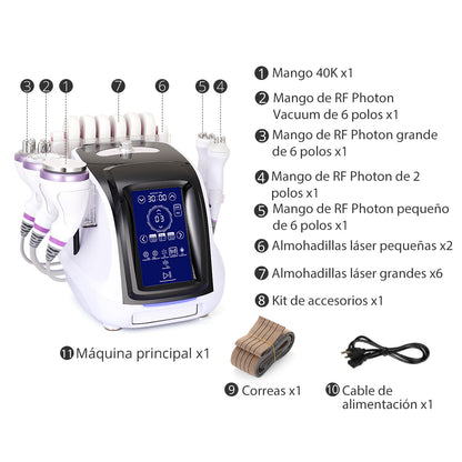 6-in-1 Radiofrequency Device with Cavitation 40K Pro 2.0, Facial/Body RF, Vacuum, Laser Liposuction and Complete Rejuvenation